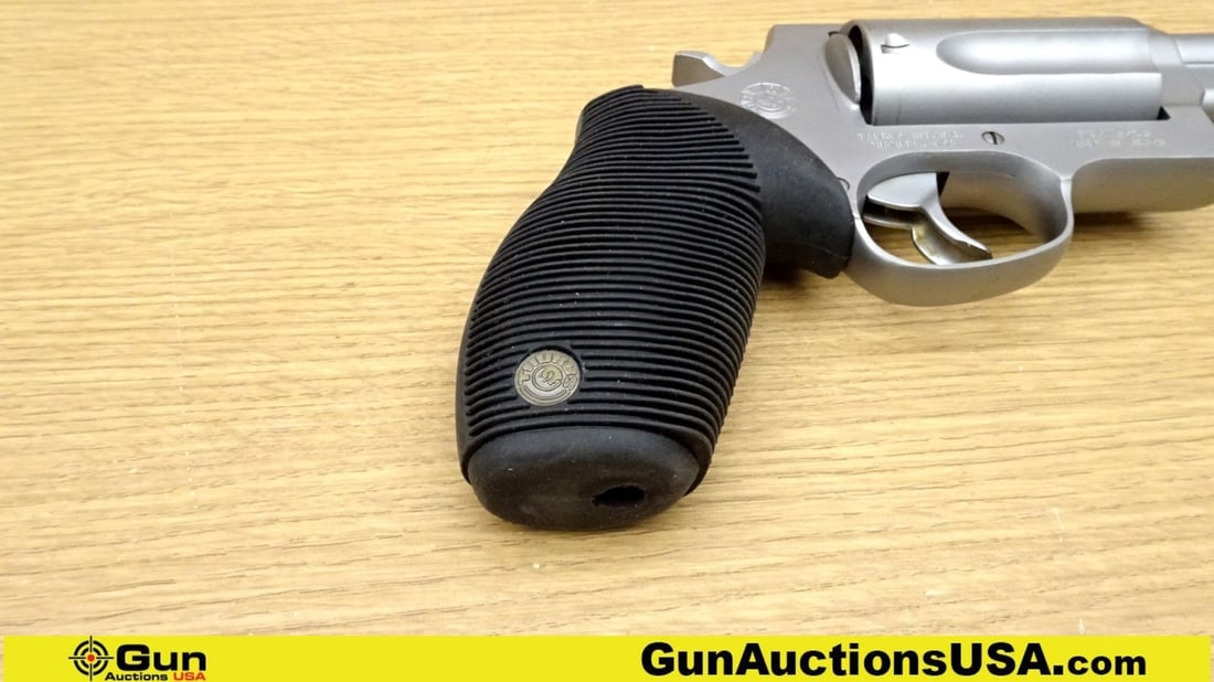Taurus THE JUDGE 45 COLT/410GA Revolver. Very Good. 3" Barrel. Shiny Bore, Tight Action A versatile: Taurus THE JUDGE 45 COLT/410GA Revolver. Very Good. 3" Barrel. Shiny Bore, Tight Action A versatile revolver chambered for both .45 Colt and .410 gauge shotgun shells, offering formidable firepower in