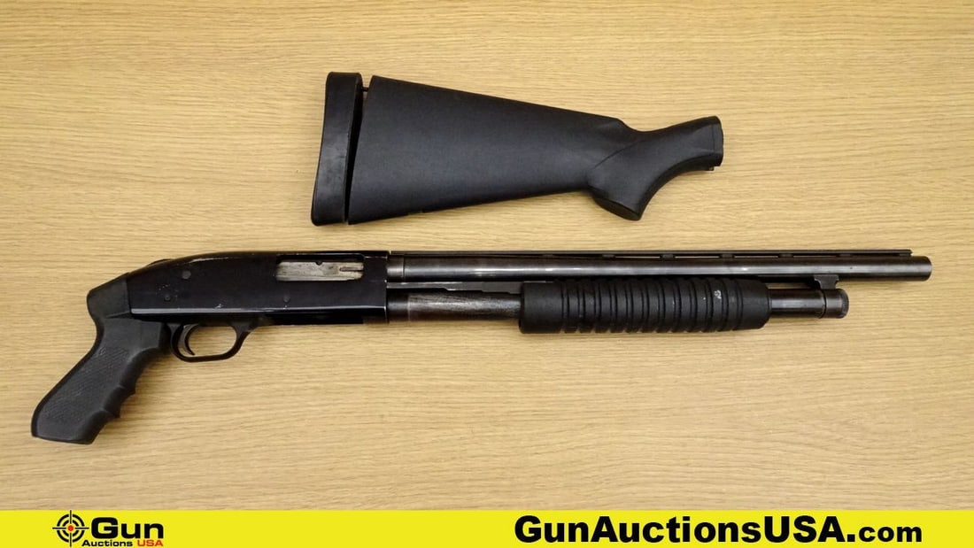 Mossberg 500AG 12 ga. Shotgun. Good Condition. 18.5" Barrel. Shiny Bore, Tight Action Pump Action: Mossberg 500AG 12 ga. Shotgun. Good Condition. 18.5" Barrel. Shiny Bore, Tight Action Pump Action Features a Full Length Rib on Barrel, Manual Safety, Black Polymer Furniture, Includes Pistol Grip and
