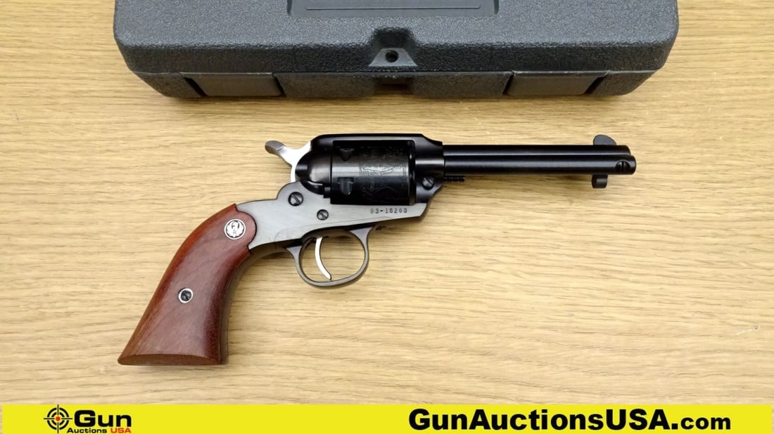 Ruger NEW BEARCAT .22 LR Revolver. Like New. 4" Barrel. Features a 6 Shot Cylinder, Serrated Hammer: Ruger NEW BEARCAT .22 LR Revolver. Like New. 4" Barrel. Features a 6 Shot Cylinder, Serrated Hammer Spur, Beautiful Blued Finish with Smooth wood Grips with Ruger Medallions. Engraved Cylinder, Front 