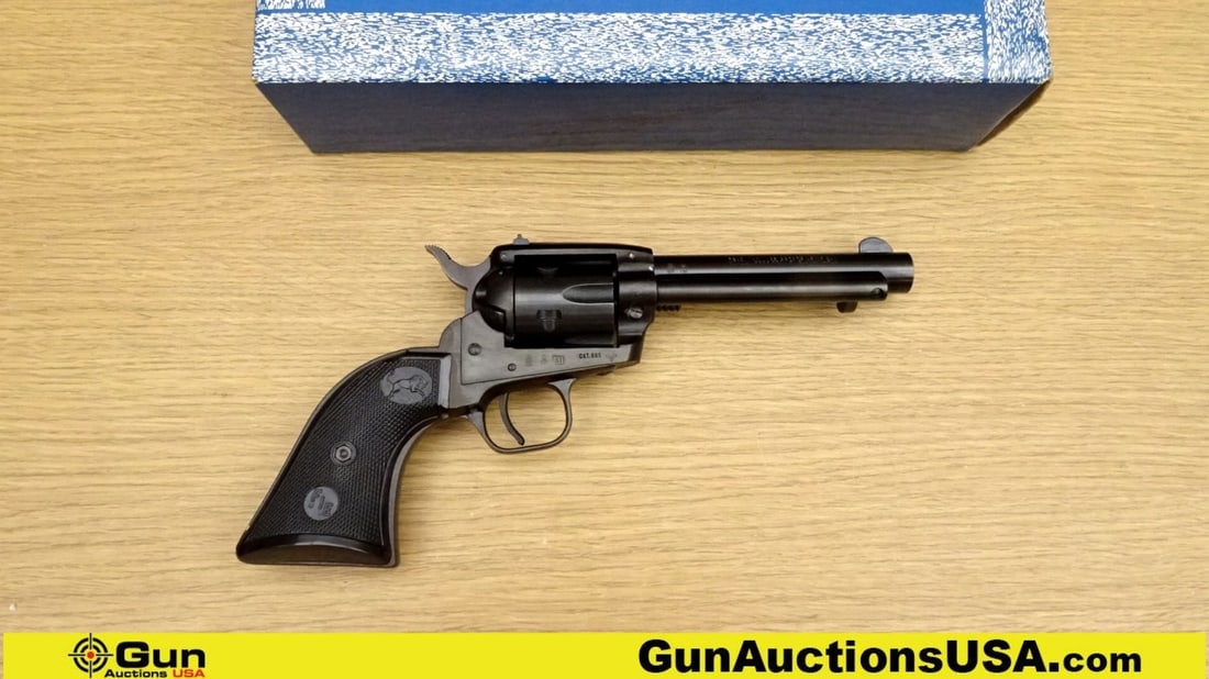 F.I.E. E15 .22 LR Revolver. Excellent. 4.75" Barrel. Shiny Bore, Tight Action Matte Blued Single: F.I.E. E15 .22 LR Revolver. Excellent. 4.75" Barrel. Shiny Bore, Tight Action Matte Blued Single Action Peacemaker Style Revolver with a Front Blade Sight, Notch Rear Sight, High Spur Hammer, Smooth T