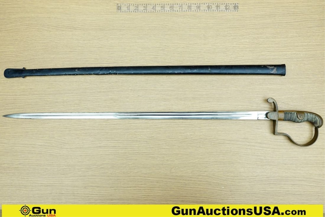 Military Surplus COLLECTOR'S Sword. Good Condition. 1840-1850 Era German made Foot Soldier Sword,: Military Surplus COLLECTOR'S Sword. Good Condition. 1840-1850 Era German made Foot Soldier Sword, Wire Wrapped Shagreen Handle, Brass Guard, "F H" Stamped on Right Side of Ricasso Likely Placing this 