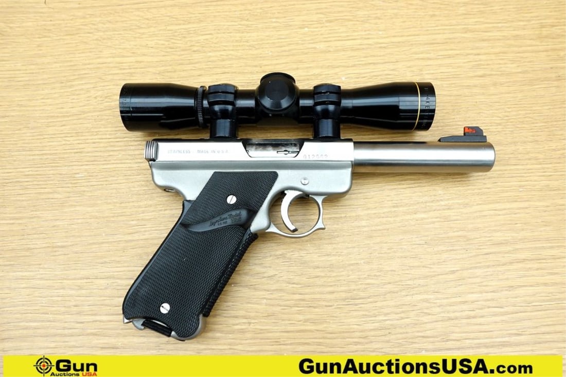 AMT LIGHTNING .22 LR HEAVY BULL BARREL Pistol. Very Good. 5" Barrel. Shiny Bore, Tight Action Semi: AMT LIGHTNING .22 LR HEAVY BULL BARREL Pistol. Very Good. 5" Barrel. Shiny Bore, Tight Action Semi Auto Features a STAINLESS, HEAVY BULL BARREL, MATCH .22 TARGET PISTOL. Pachmayr Rubber Grips, with a