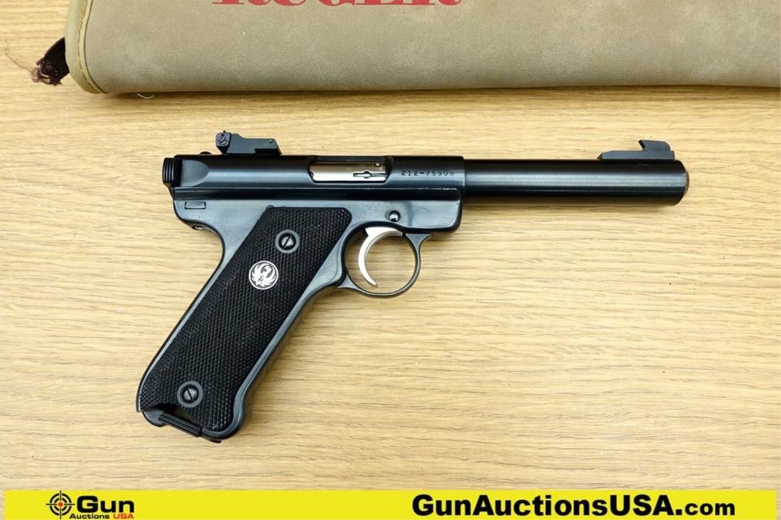 Ruger MARK II .22 LR HEAVY BULL BARREL Pistol. Very Good. 5.5" Barrel. Shiny Bore, Tight Action Semi: Ruger MARK II .22 LR HEAVY BULL BARREL Pistol. Very Good. 5.5" Barrel. Shiny Bore, Tight Action Semi Auto Features a HEAVY BULL BARREL, with Fixed Front Sight, Adjustable Rear Sight, Black Polymer Tex