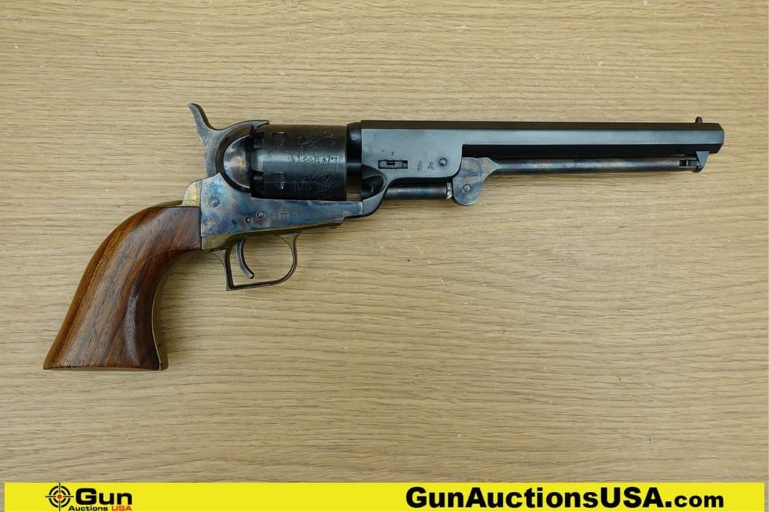 1851 NAVY REPLICA .36 Caliber Revolver. Very Good. 7.5" Barrel. Single Action BLACK POWDER Features: 1851 NAVY REPLICA .36 Caliber Revolver. Very Good. 7.5" Barrel. Single Action BLACK POWDER Features Blued Octagonal Barrel, Case Hardened Frame, Brass Trigger Guard with Pistol Grip, Smooth Wooden Gri
