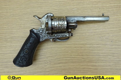 Pin Fire- Appears to be .36 Caliber Revolver. Needs Repair. 3.5" Barrel. ANTIQUE Revolver, CROWN