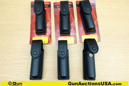 Safariland Mace Carrier. Excellent. Lot of 6; Top Open Duty Belt Black Leather Mace Holders..