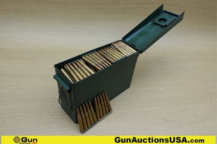 Military Surplus 8x57MM Ammo. Approx. 374 Rds with 11 Stripper Clips. Includes Small Metal Ammo Can.