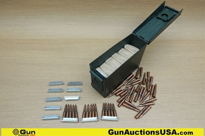 Military Surplus 7.62x54r Ammo. Approx. 285 Rds, 11 Stripper Clips. Includes Small Metal Ammo Can. .