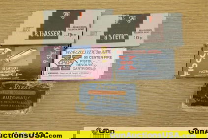 Win, Fiocchi, Etc. .38 Auto, .30 LUGER, 8 GASSER, 8 STEYR, 9 STYER Ammo. 247 Total Rds; 47 Rds of