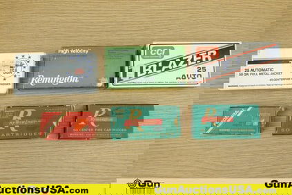 Win, Fed, Rem, Etc .25 ACP, .380 ACP Ammo. 300 Total Rds; 250 Rds of 25 ACP and 50 Rds of 380 ACP..