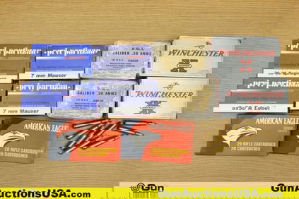 Win, American Eagle, PRVI, Etc 30-06, 7mm Mouser, 8x50r Lebel Ammo. 197 Total Rds; 8 Rds of 30-06