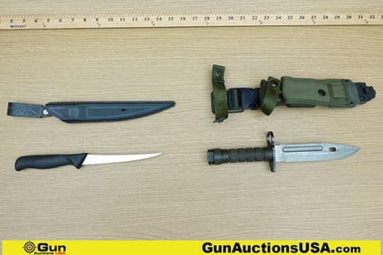 American Angler, M9 PHROBIS III Bayonet/Knife. Very Good. One Filet Knife in a Black Plastic Sheath