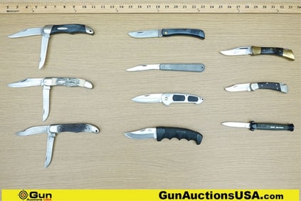 Gerber, Case, Buck, Etc. Knives. Good Condition. 10 Folding Pocket Knives.. (67558) (GSCM95)
