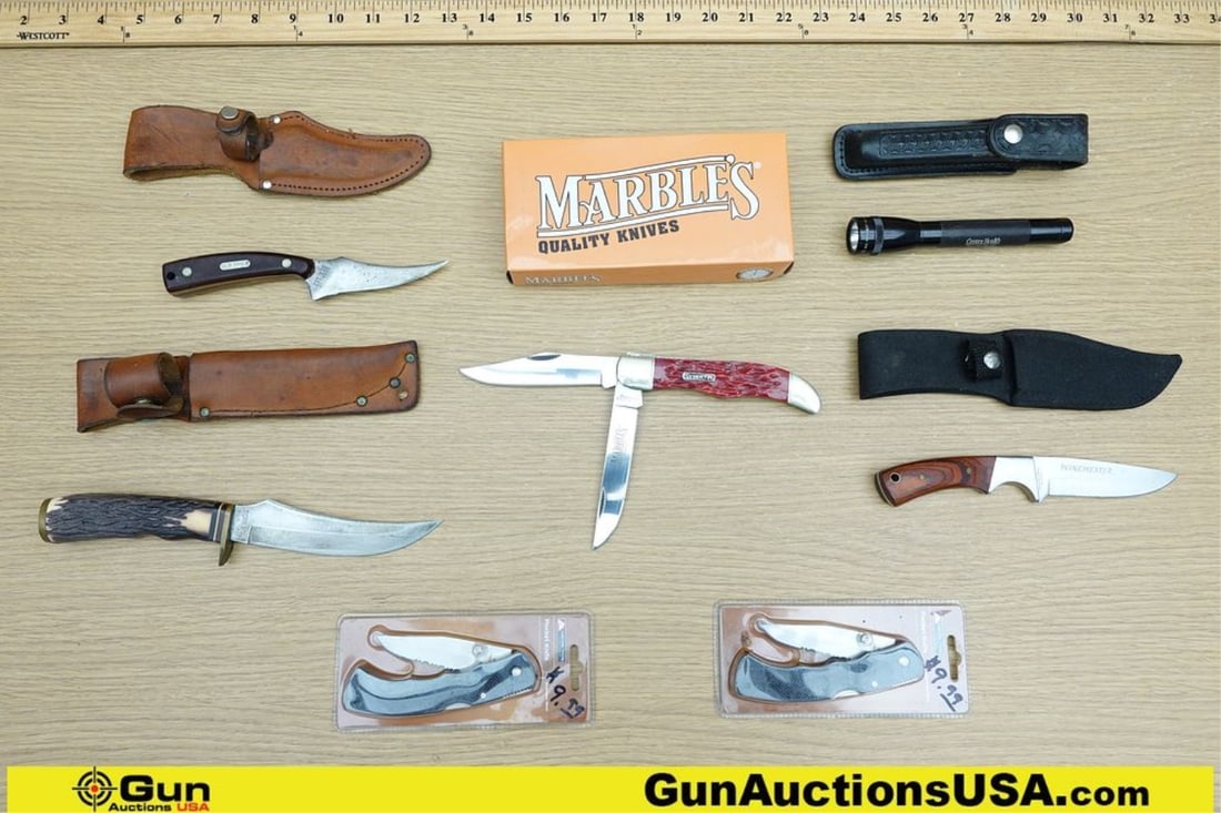 Marbles, Etc. Fixed Blade and Folding Knives. Good Condition. 7 Assorted Fixed Blade and Folding: Marbles, Etc. Fixed Blade and Folding Knives. Good Condition. 7 Assorted Fixed Blade and Folding Knives.. (72335) (GSCM62)