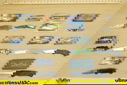 Frost Cutlery, Bench Mark, Colt, Etc. Knives. Like New in Box. 10 Assorted Pocket Knives in Original