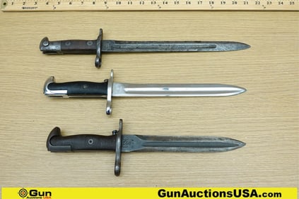 Military Surplus Bayonets. Very Good. 3 Assorted Bayonets, Some with Cartouche Markings.. (72086)