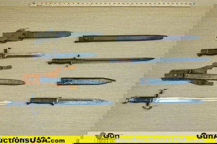 Military Surplus Bayonets. Good Condition. 4 Total Assorted Bayonets with Sheaths; 3 Display