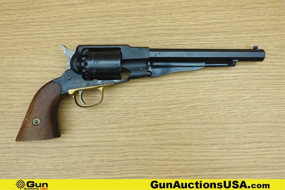 UBERTI .44 Caliber Revolver. Very Good. 8" Barrel. Black Powder ONLY Features a Blackened OCTAGONAL: UBERTI .44 Caliber Revolver. Very Good. 8" Barrel. Black Powder ONLY Features a Blackened OCTAGONAL Barrel and Frame, Smooth 6 Shot Cylinder, Adjustable Front Sight, Gutter Rear Sight, Very Smooth SA 