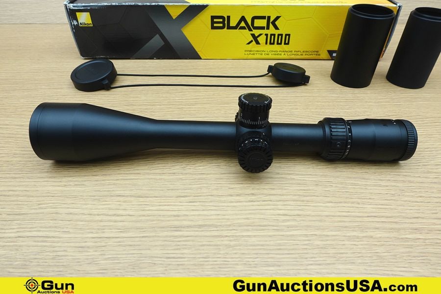 Nikon Black X 1000 Scope . Excellent. Matte Black 4-16x50 SF Scope with Illuminated X-MRAD Reticle,: Nikon Black X 1000 Scope . Excellent. Matte Black 4-16x50 SF Scope with Illuminated X-MRAD Reticle, High Target Adjustable Turrets, with Black Polymer Lens Caps, Sunshade and Original Box. . (74883) (