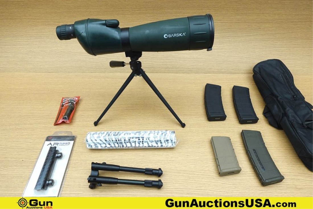 Magpul, Barska, Aim Sports, Etc. Mags, Spotting Scope, Etc. . Good Condition. Three 30 Rd AR15 Mags,: Magpul, Barska, Aim Sports, Etc. Mags, Spotting Scope, Etc. . Good Condition. Three 30 Rd AR15 Mags, One 20 Rds AR15 Mag, 1 Barska 25-75x75 Spotting Scope with Tri Pod and Soft Case. One AR 15 Riser M