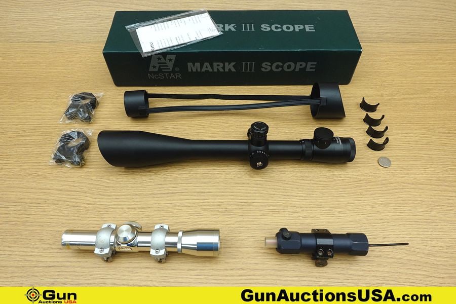 New Century NC STAR, Nikon, ARMSON Scopes, Red Dot Sight. Very Good. One Very Nice, NC Star,: New Century NC STAR, Nikon, ARMSON Scopes, Red Dot Sight. Very Good. One Very Nice, NC Star, 10-40x50 Range Finder, Mark III Scope, Lit Reticle, with Scope Rings, and Polymer Lens Caps, Also Includes