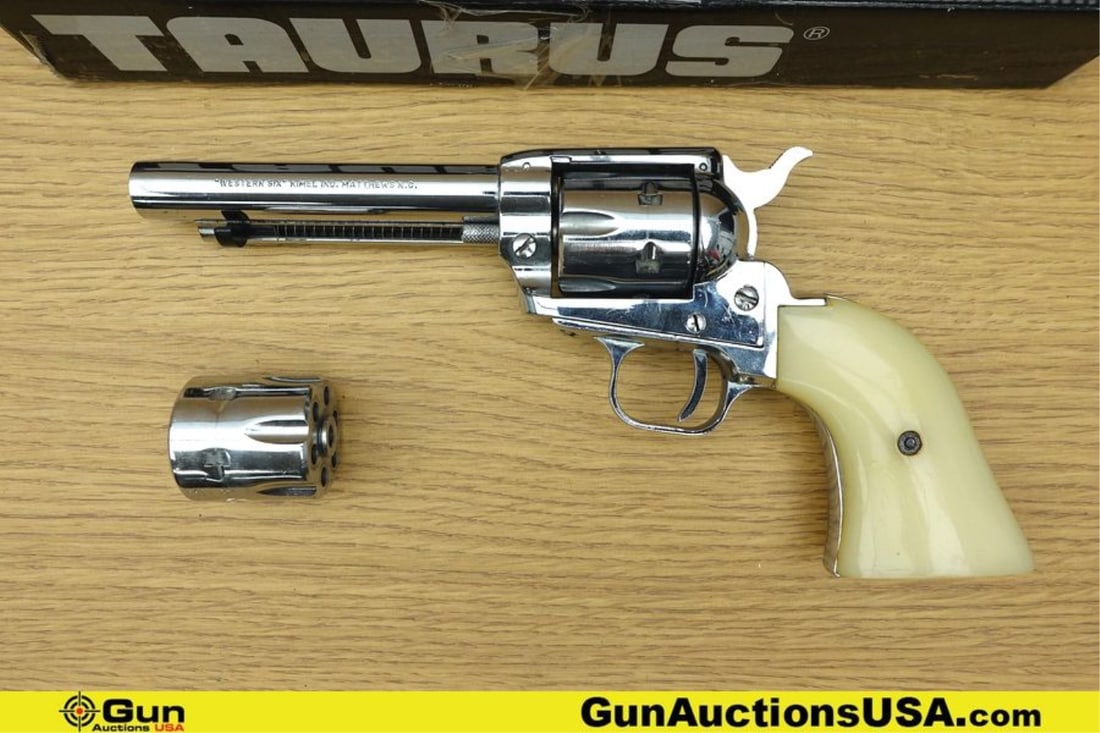 KIMEL INDUSTRIES WESTERN SIX .22 LR Revolver. Good condition, Normal Handling Marks, Scattered: KIMEL INDUSTRIES WESTERN SIX .22 LR Revolver. Good condition, Normal Handling Marks, Scattered Spotting and/or Pitting. 4.75" Barrel. Shiny Bore, Tight Action Features a High Polish Finish, Faux Ivory