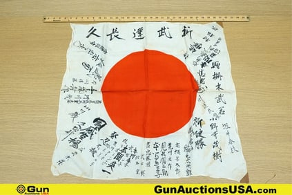 Flag. Excellent. WWII Era National Flag of Japan Signed by Multiple Japanese Soldiers in Japanese