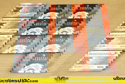 Winchester, Federal Super X, Premium 25-06 Rem Ammo. 208 Total Rounds of Assorted 100 Gr. and 90