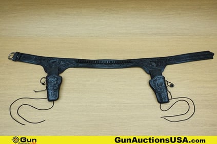 Kirkpatrick .45 Cal Double Cowboy Rig. Very Good. BEAUTIFUL Black Embossed Leather Double Rig for SA