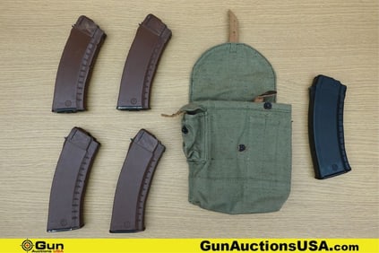 Circle 21, Circle 10 AK-74 5.45x39 Mags, Mag Pouch. Excellent. Four Brown Polymer Circle 21 30 Round