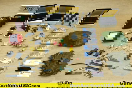 Case, Colt, Etc. Pouches, Starter Pistols, Lighters, Etc.. Good Condition. Assorted Knife Cases,