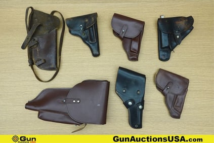 US Military Surplus Holsters. Very Good. 4 Foreign Nation Leather Pistol Holsters, 1 USAF Combat