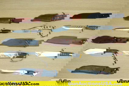 Colt, Fox, Etc Fixed Blade Knives. Very Good. 7 Assorted Fixed Blade Knives with Original Sheaths..