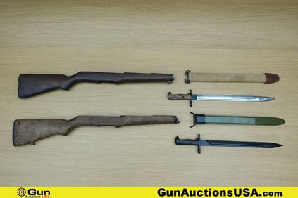Military Surplus Bayonets, Stocks. Good Condition. Two Bayonets with Scabbard for the 1903 Rife and