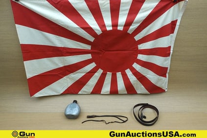 Military Surplus COLLECTOR'S Flag, Canteen, Etc.. Very Good. One-32"x48" JAPANESE RISING SUN FLAG,