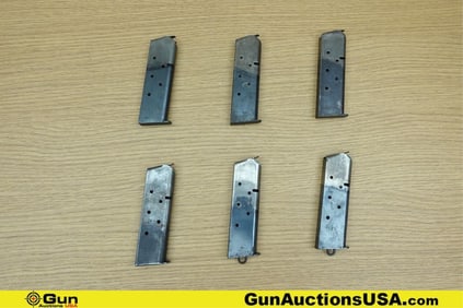 Military .45 COLLECTOR'S Magazines. Good Condition. 6- Two Tone 1911 .45 Mags, Two With Lanyard