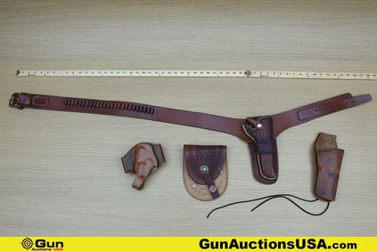 Bianchi, Eubanks, Etc. Holster, Etc. . Very Good. Four Leather Holsters, One with a Gun Belt