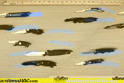 S&W, Spyderco, Etc. Knives. Very Good. 5-Assorted Switchblades, 4-Assorted Folding Knives,