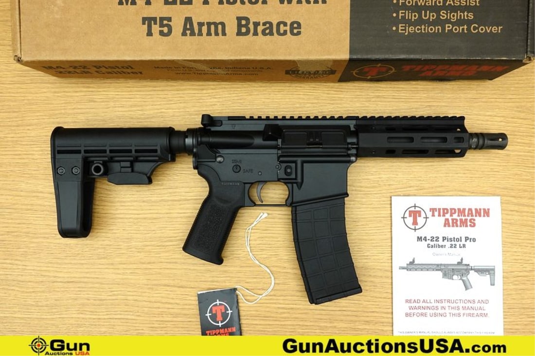 Tippmann M4-22 22LR TACTICAL Pistol. Like New. 7.5" Barrel. Shiny Bore, Tight Action Semi Auto: Tippmann M4-22 22LR TACTICAL Pistol. Like New. 7.5" Barrel. Shiny Bore, Tight Action Semi Auto Features All Aluminum Construction, Birdcage Flashider, Free Float Aluminum Hand Guard, Flat Top Upper Re