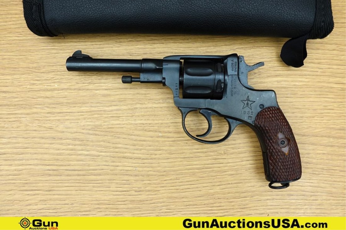 TULA NAGANT M1895 7.62 NAGANT Revolver. Very Good. 4.5" Barrel. Shiny Bore, Tight Action Features a: TULA NAGANT M1895 7.62 NAGANT Revolver. Very Good. 4.5" Barrel. Shiny Bore, Tight Action Features a Matte Black Finish, Adjustable Front Sight, Rear Notch Sight, Checkered Bakelite Grips, Right Side L