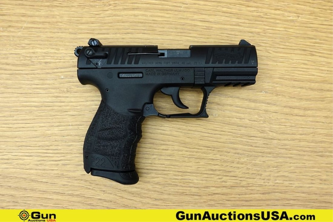 WALTHER P22 .22 LR Pistol. Very Good. 3.5" Barrel. Shiny Bore, Tight Action Semi Auto Features a: WALTHER P22 .22 LR Pistol. Very Good. 3.5" Barrel. Shiny Bore, Tight Action Semi Auto Features a Steel Slide, Fixed Front Sight, Adjustable Rear Sight, Smooth SA/DA, Manual Ambi Safety, Ambi Mag Relea