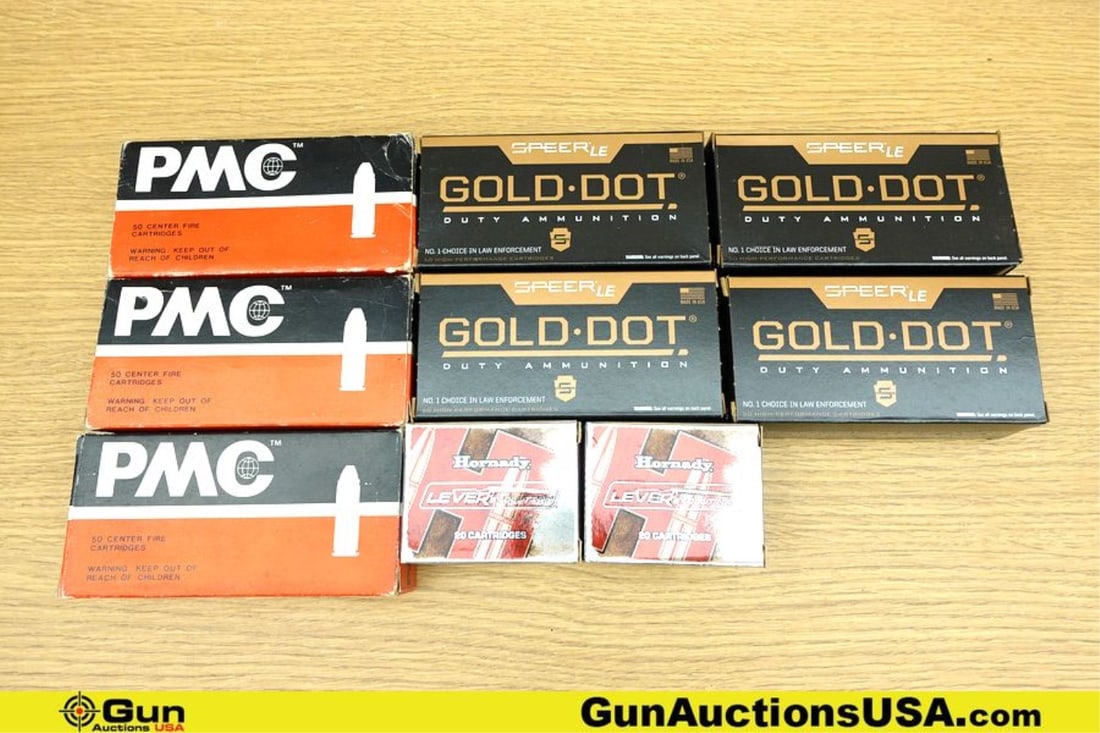 PMC, Hornady, Speer .38 Special, .44 REM MAG Ammo. 390 Rds in Total; 200 Rds of .38 Special 125 Gr,: PMC, Hornady, Speer .38 Special, .44 REM MAG Ammo. 390 Rds in Total; 200 Rds of .38 Special 125 Gr, HP. 150 Rds of .44 HP and 40 Rds of .44 FTX. (77062) (GSCU42)