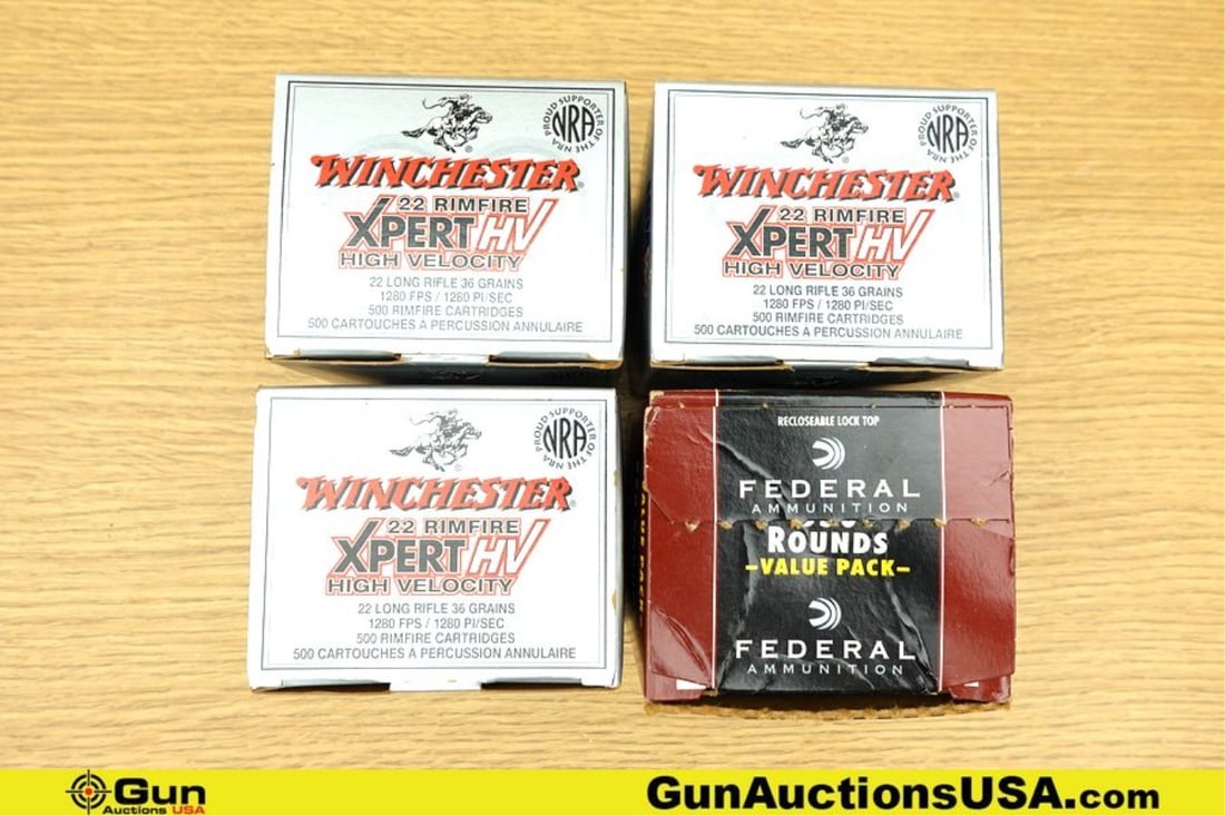 Winchester, Federal XPERT HV, Etc. .22LR Ammo. Approx. 2050 Rds, 36 Gr. . (76899) (GSCU89): Winchester, Federal XPERT HV, Etc. .22LR Ammo. Approx. 2050 Rds, 36 Gr. . (76899) (GSCU89)