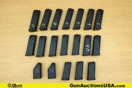 Glock G26, G17, Etc. 9mm, .40 S&W Magazines, Loaders. Very Good. 19 Assorted Mags and Loaders in
