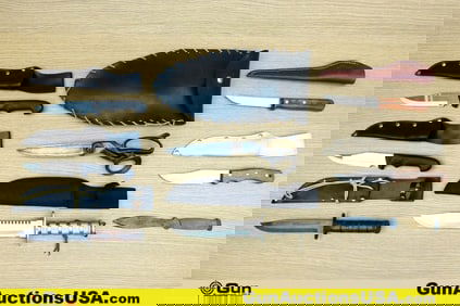 Wiss, Etc. Model 50, Etc. Knives, Sheers. Good Condition. Five Fixed Blade Hunting Knives, Include
