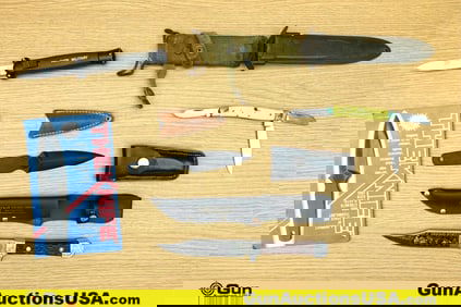 Lansky, Etc. Knives. Good Condition. Five Assorted Knives. . One Automatic knife, One Fixed Blade