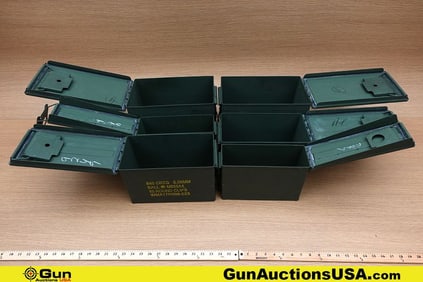 Military Surplus Ammo Cans . Good Condition. Six Metal Ammo Cans; (Two Large, Two Medium and Two