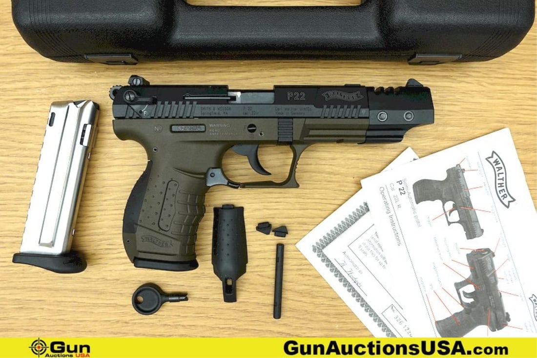 Walther P22 .22 LR WEIGHTED TARGET BARREL Pistol. Excellent. 5" Barrel. Shiny Bore, Tight Action: Walther P22 .22 LR WEIGHTED TARGET BARREL Pistol. Excellent. 5" Barrel. Shiny Bore, Tight Action Semi Auto Features a Weighted 5" TARGET Barrel, Removable Target Weight. Adjustable Rear Sight, White D