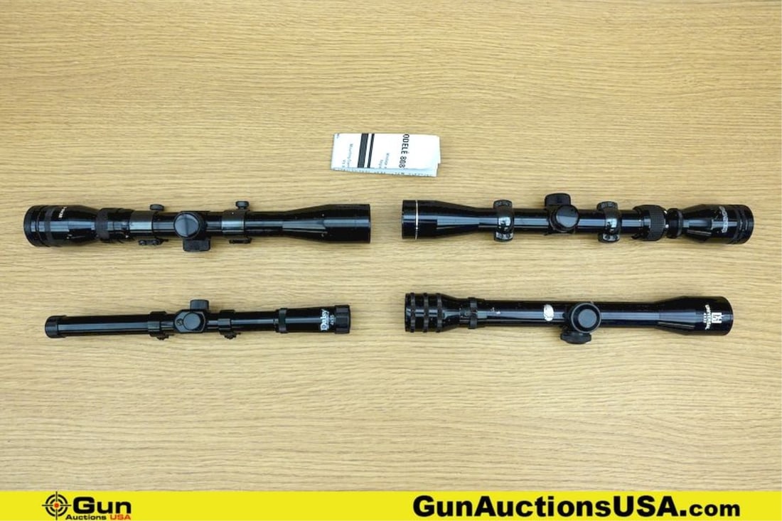 Tasco, Etc. Scopes. Good Condition. Four Scopes; One Tasco 3-9x32 Scope with Rings. One Tasco 3-9x32: Tasco, Etc. Scopes. Good Condition. Four Scopes; One Tasco 3-9x32 Scope with Rings. One Tasco 3-9x32 Scope, OMNI VIEW, OPTI CENTERED and Waterproof. One Universal 4x32 Scope. One Daisy 4x15, First, Ai