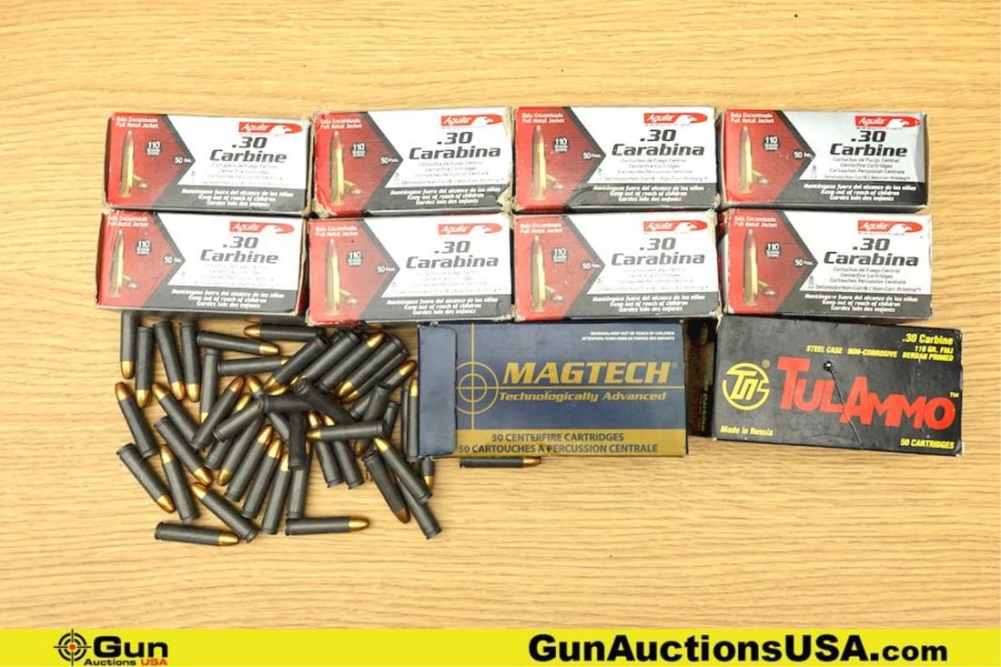 Tula, Aguila, Magtech, Etc. .30 CARBINE Ammo. Approx. 550 Rds. . (77966) (GSCU41): Tula, Aguila, Magtech, Etc. .30 CARBINE Ammo. Approx. 550 Rds. . (77966) (GSCU41)